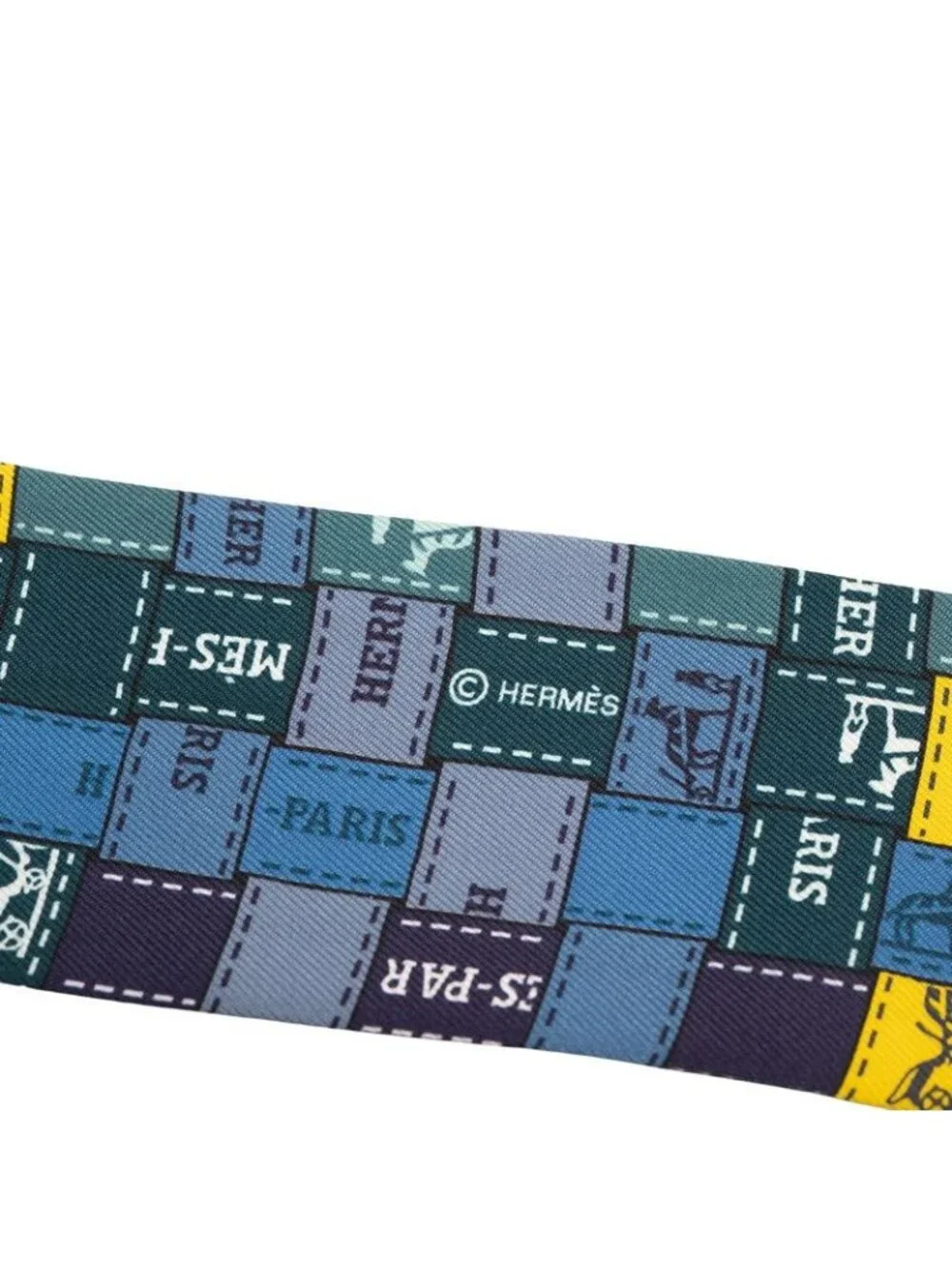 Hermes Twilly Bolduc Au Carre Scarf Navy Blue Multicolor Silk